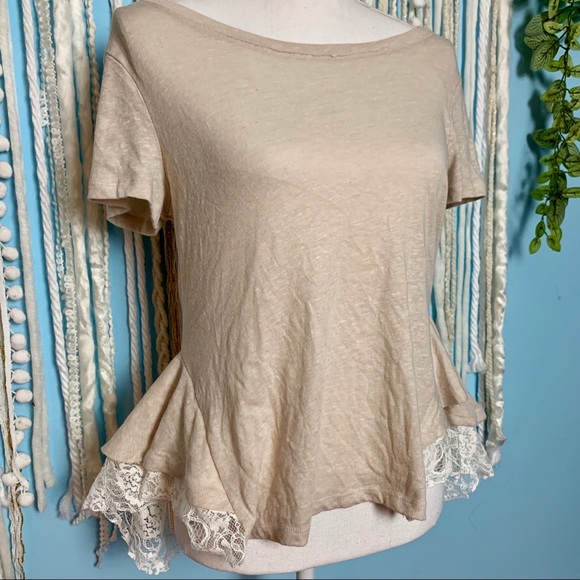 Free People Lace Trim Peplum Tee Medium - Picture 2 of 7